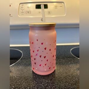 NEW 16 oz glass tumbler cup with lid and straw